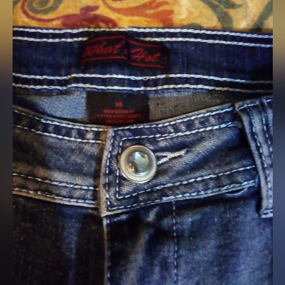 What's Hot Stretch Denim Stone Washed Ruffles Leg Jeans Women 14 Blue - Picture 7 of 14